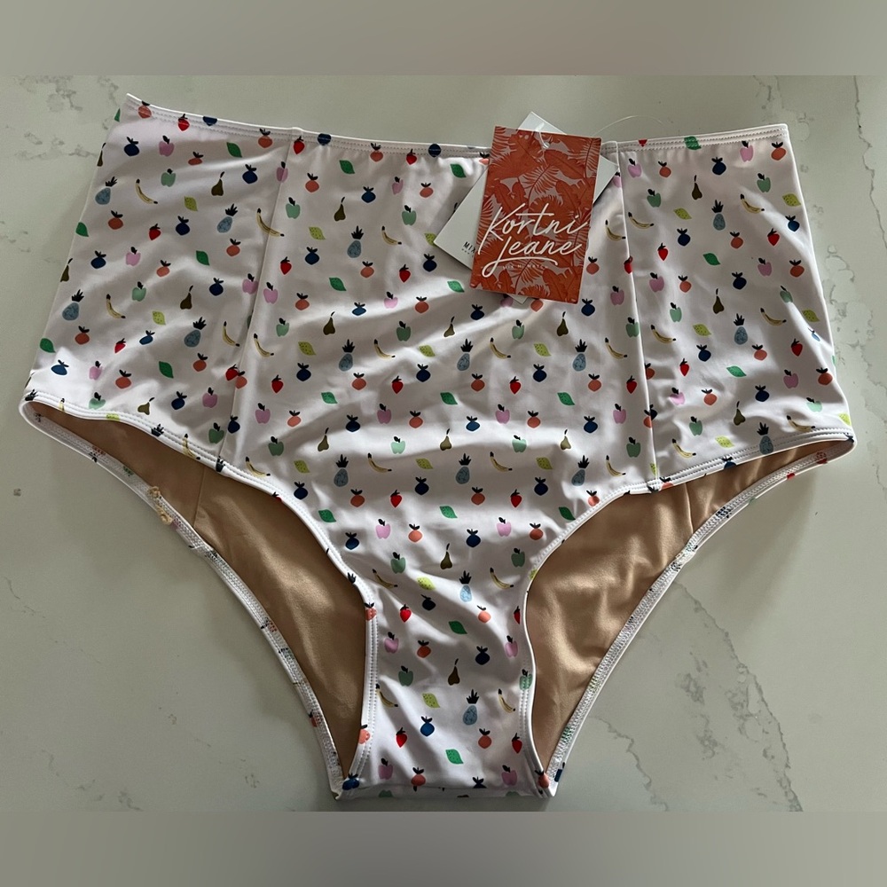 Kortni Jeane Women's High-Waisted Bikini Bottoms, Fruit Print, Size XL